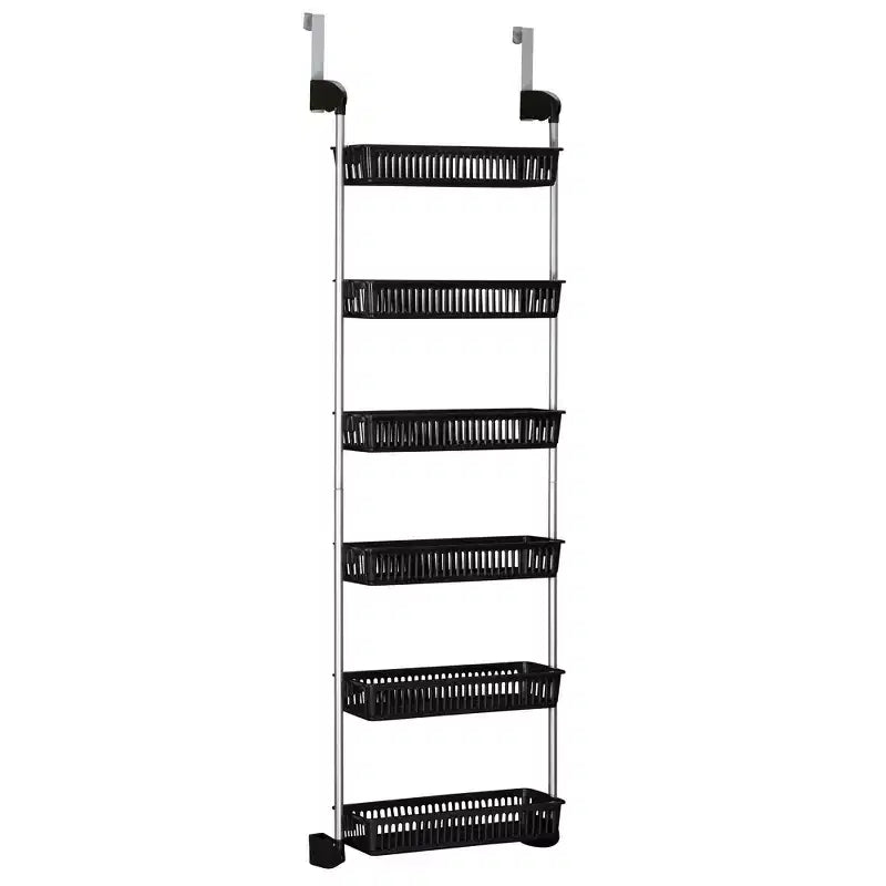 Household Essentials 6 Basket Over-the-Door Storage Rack Black: Universal Storage with Hooks, 6 Shelves, 11 lb Capacity