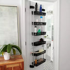 6-Basket Over-the-Door Storage Rack with Hooks, 11 lb Capacity, Black