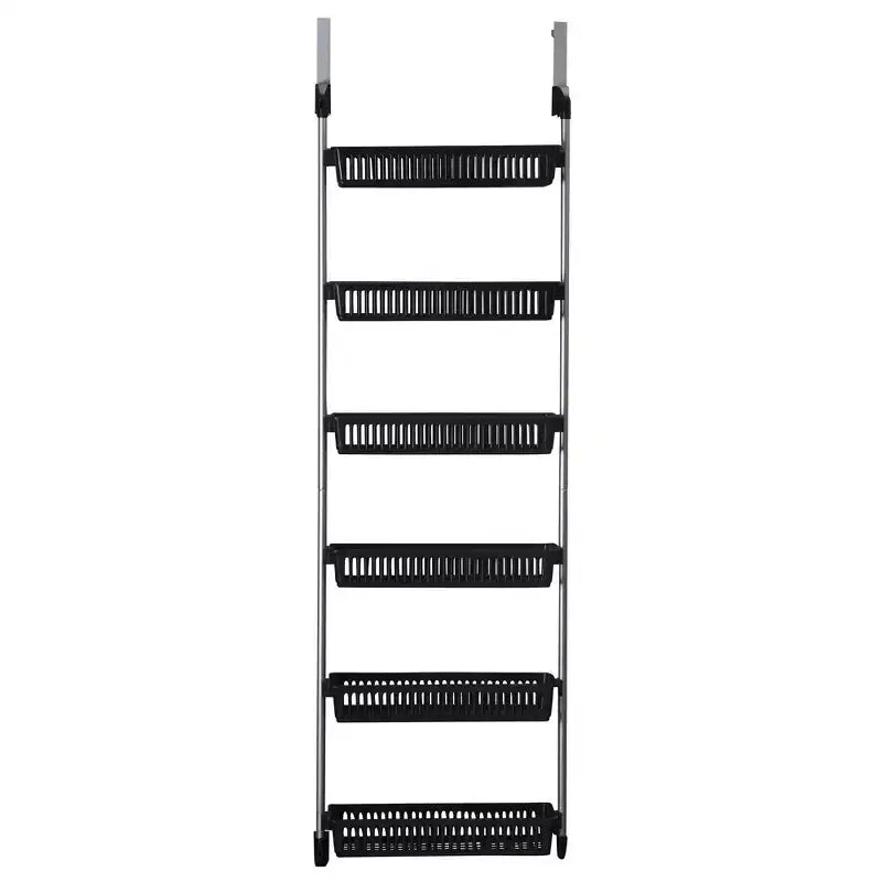 6-Basket Over-the-Door Storage Rack with Hooks, 11 lb Capacity, Black