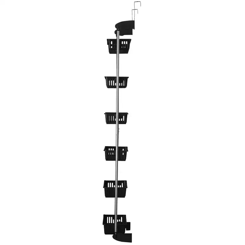 6-Basket Over-the-Door Storage Rack with Hooks, 11 lb Capacity, Black