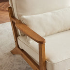Polster-Sessel aus Leinenmischgewebe mit Holzbeinen und einem Kissen, Beige