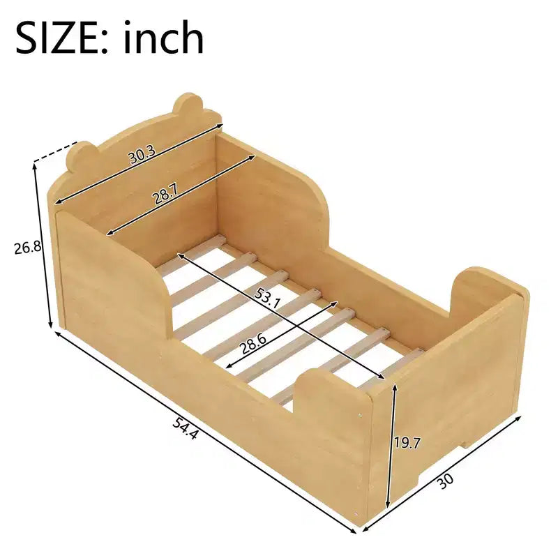 Okak vloerbed in de vorm van een beer voor kinderen van 3-6 jaar, peuterbedframe met veiligheidshekje, schattig kinderbed in de vorm van een dier