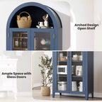 Armoire de rangement haute et cintrée avec portes vitrées, bibliothèque d’exposition à 5 niveaux avec étagères réglables pour la cuisine ou le salon