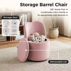 Chaise de coiffeuse pivotante avec rangement, tabouret rond rembourré avec dossier, fauteuil tonneau d’appoint doux et rembourré pour chambre et salon