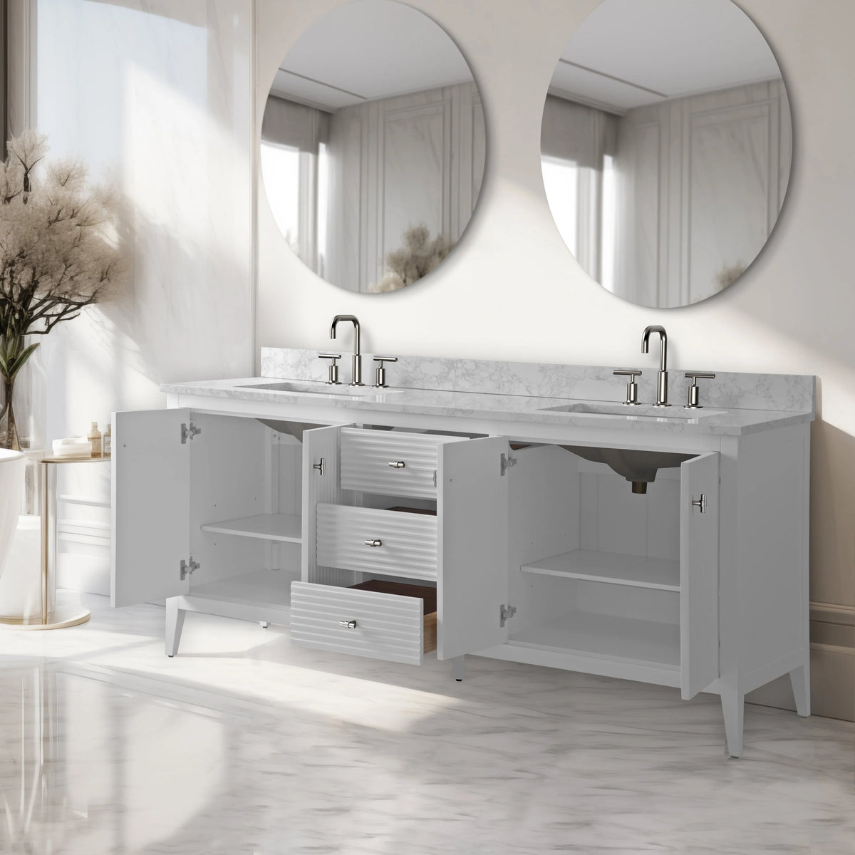 Vanity Art 72 Badezimmer-Waschtischunterschrank mit Doppelwaschbecken und Oberfläche aus Kunstmarmor