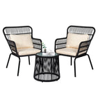 3-delige bistroset van wicker voor buiten, weerbestendige rotan tuinmeubelset met stoelen en kussens