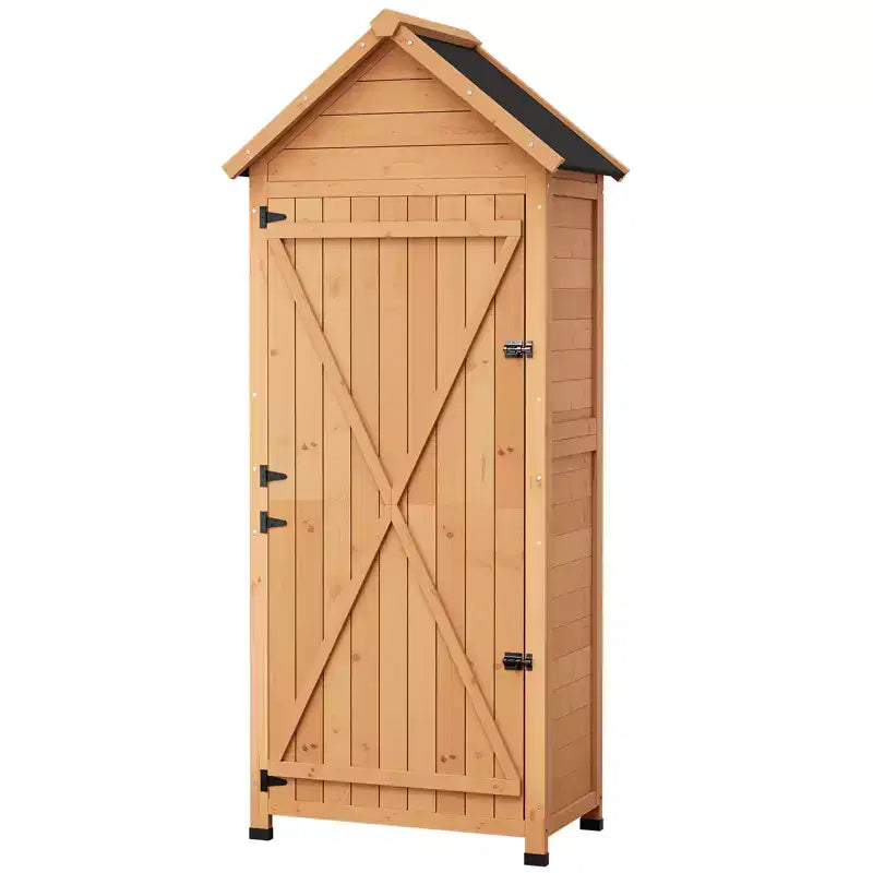 Wasserdichter Werkzeugschrank aus Holz für den Außenbereich, abschließbare Doppeltüren, 3 verstellbare Regalböden und Schrägdach, platzsparender Stauraum für Terrasse, Hof oder Rasen