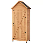 Wasserdichter Werkzeugschrank aus Holz für den Außenbereich, abschließbare Doppeltüren, 3 verstellbare Regalböden und Schrägdach, platzsparender Stauraum für Terrasse, Hof oder Rasen