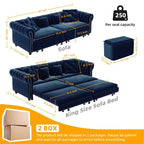 Whisen Samt-Schlafsofa in King-Size mit Ausziehfunktion und 3-in-1-Funktion, wandelbares Schlafsofa mit beweglichem Hocker und Steppdesign