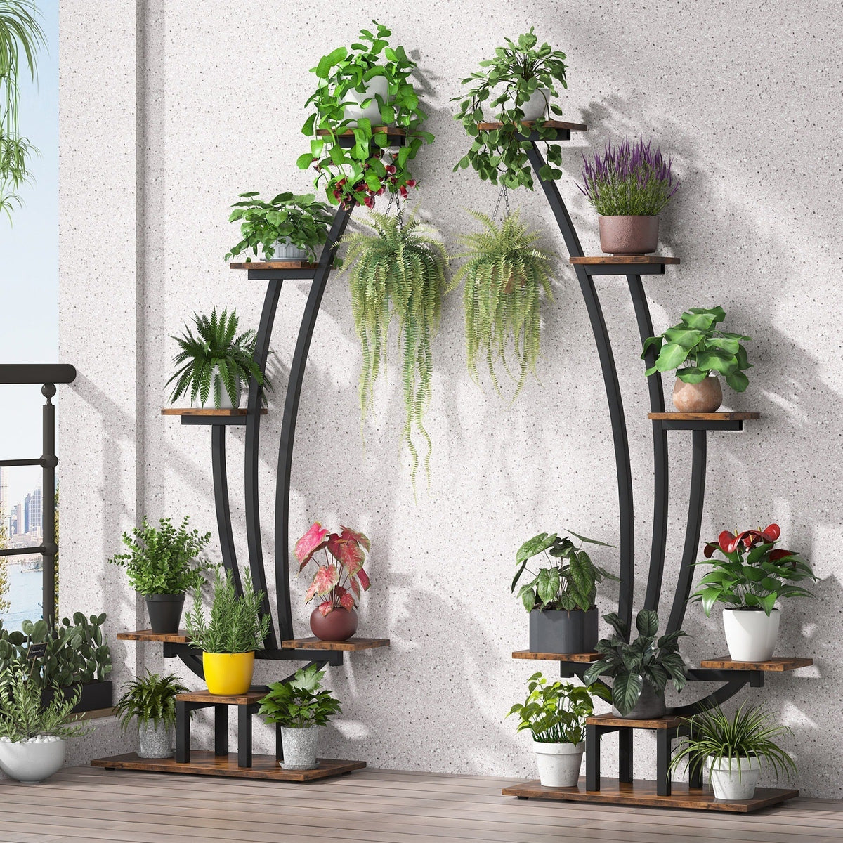 Support pour plantes d’intérieur, présentoir à fleurs à 6 niveaux pour la maison et le jardin – lot de 2