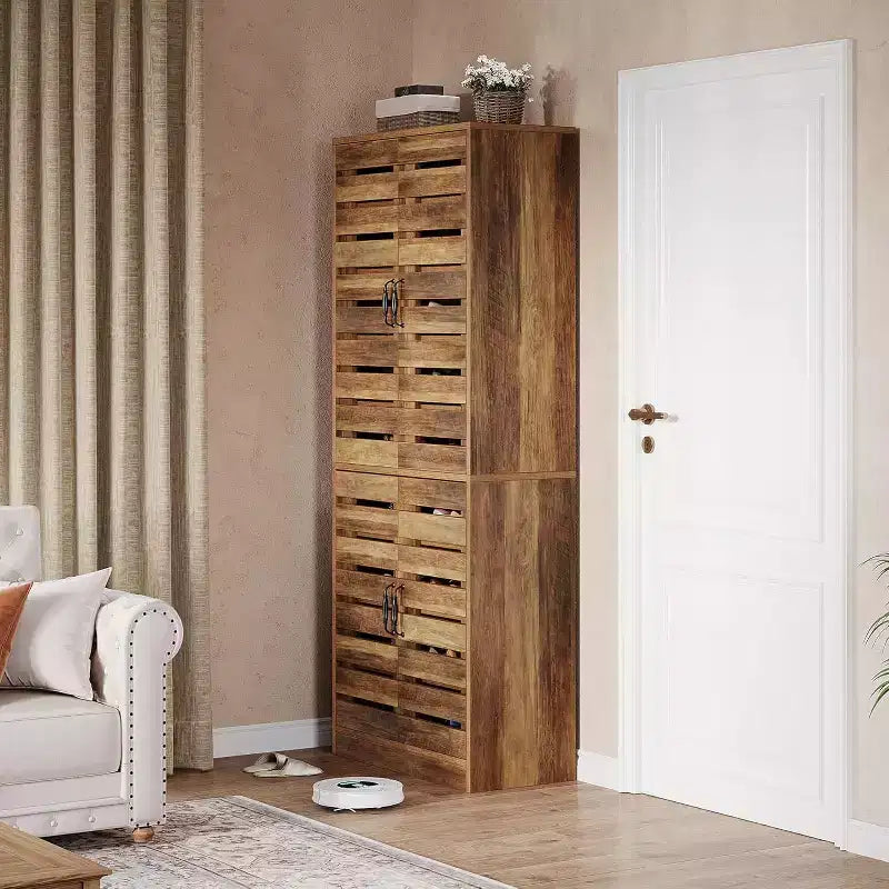 Lantine hoge schoenenkast van 70,8 met luikdeuren, 9 niveaus, verticale schoenenopbergkast voor 27 paar schoenen