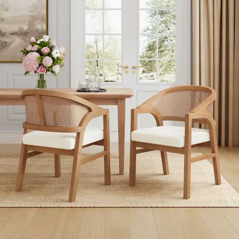 Christopher Knight Home – Chaise de salle à manger rembourrée en cannage (lot de 2)