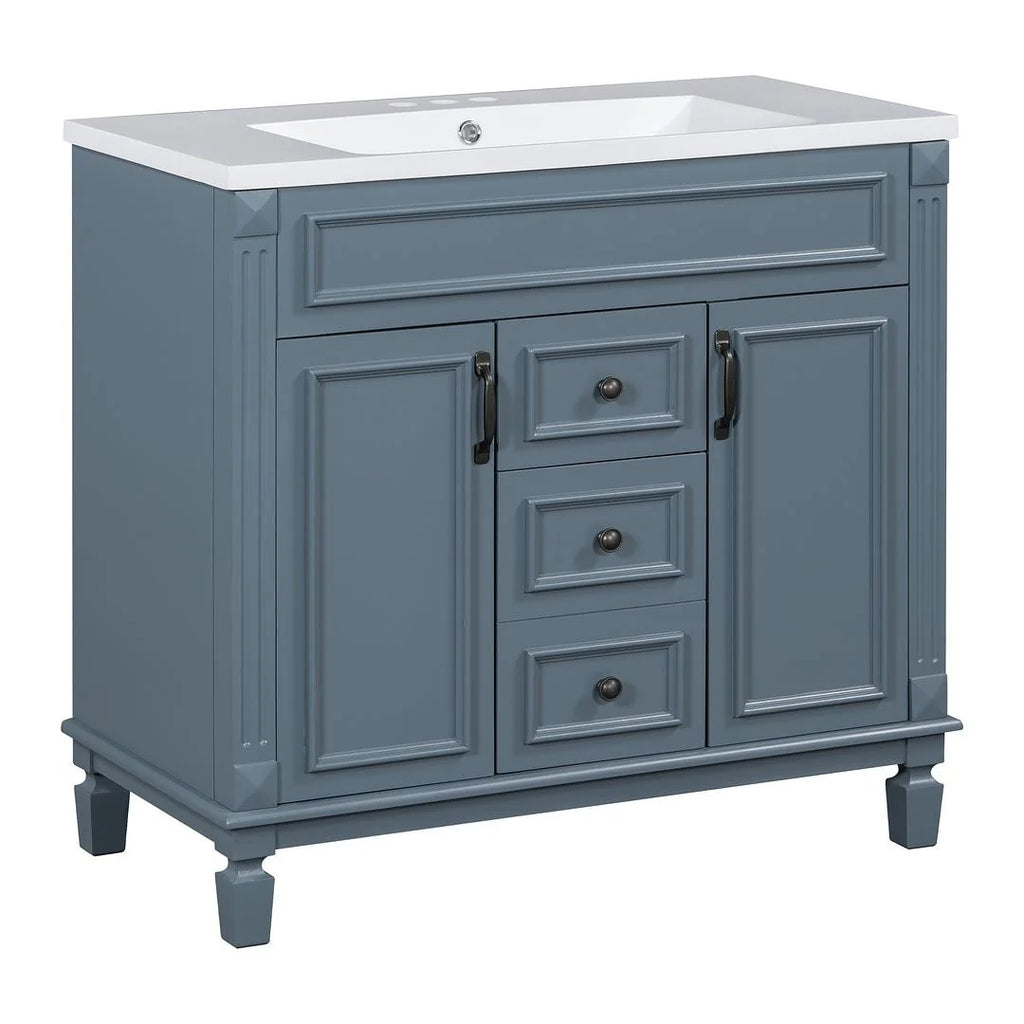 Meuble-lavabo moderne de salle de bains de 36 po avec vasque sur plan, armoire à miroir, 2 portes et 2 tiroirs