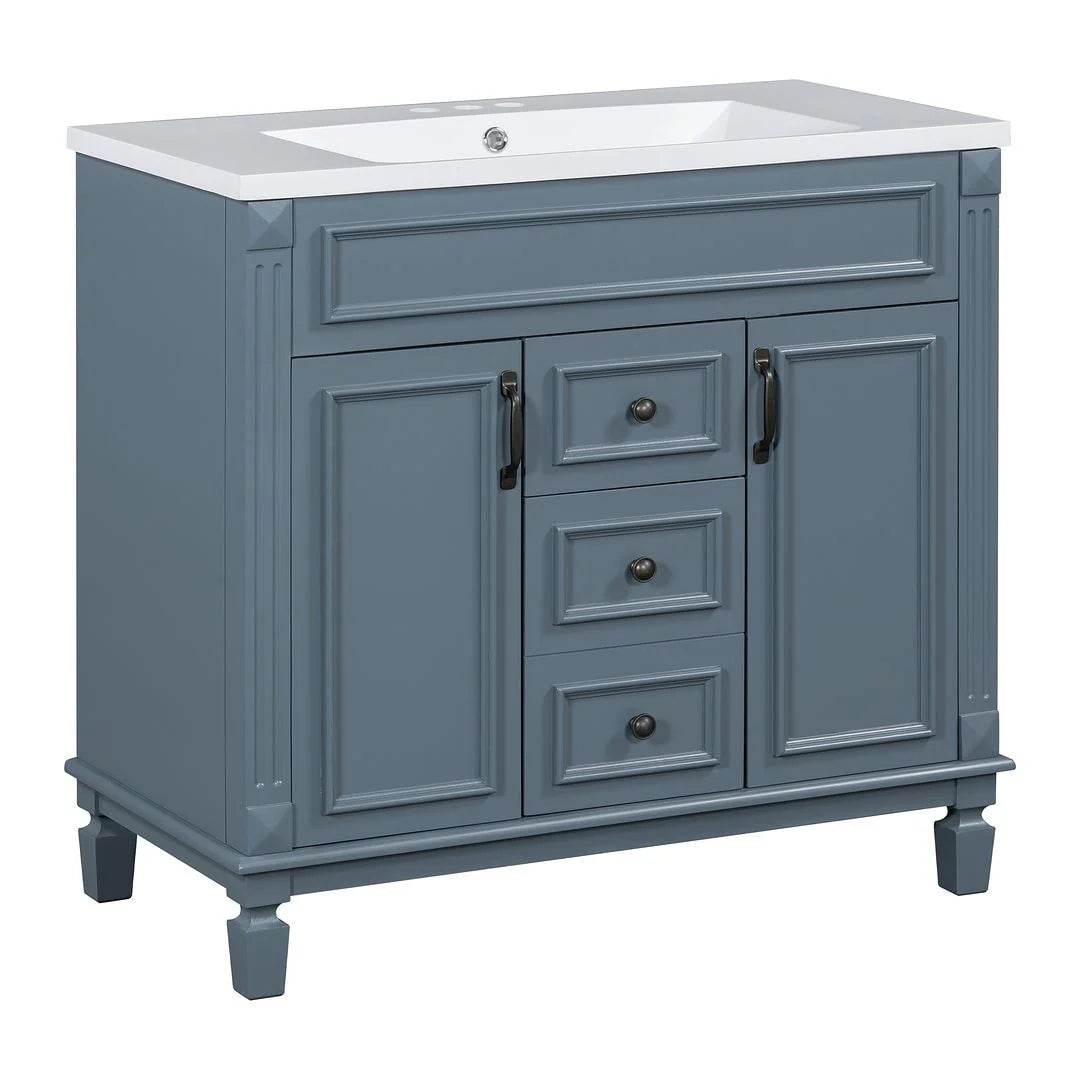 Meuble-lavabo moderne de salle de bains de 36 po avec vasque sur plan, armoire à miroir, 2 portes et 2 tiroirs