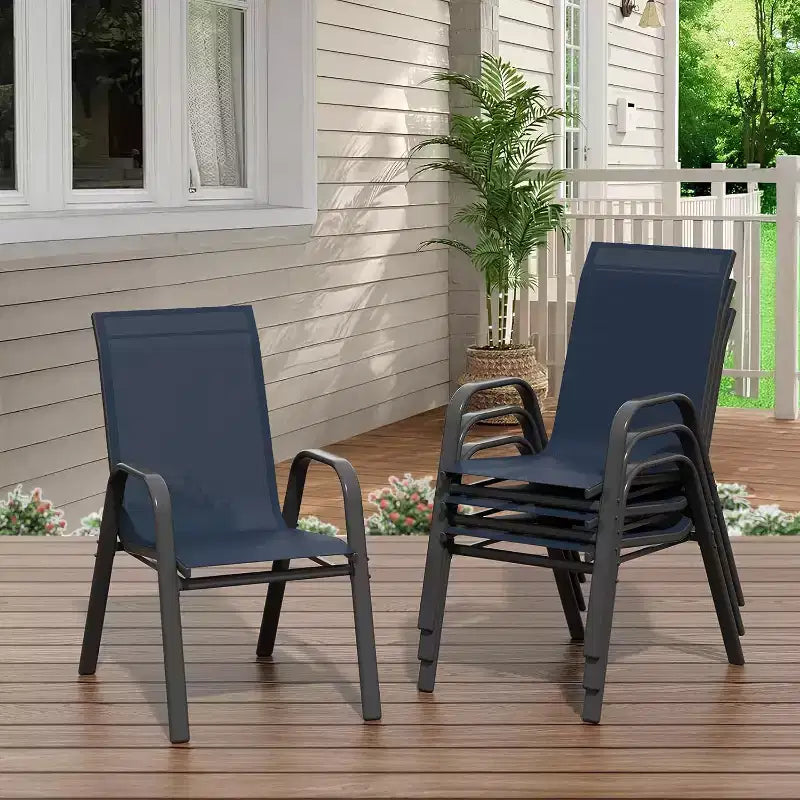 Chaises de patio, ensemble de 4 ou 6 chaises de salle à manger d’extérieur empilables, légères et résistantes à toutes les intempéries, en textilène, avec accoudoirs, pour jardin et terrasse de piscine