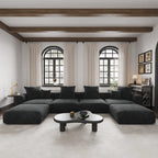 Grote modulaire hoekbank met corduroybekleding, U-vormig, 4-zits, met 2 ottomanen en 5 kussens