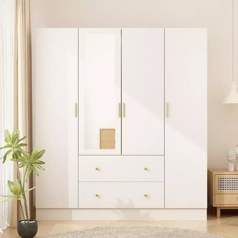 Armoire Hitow avec 2 grands tiroirs, espace central pour vêtements suspendus et miroir, style minimaliste