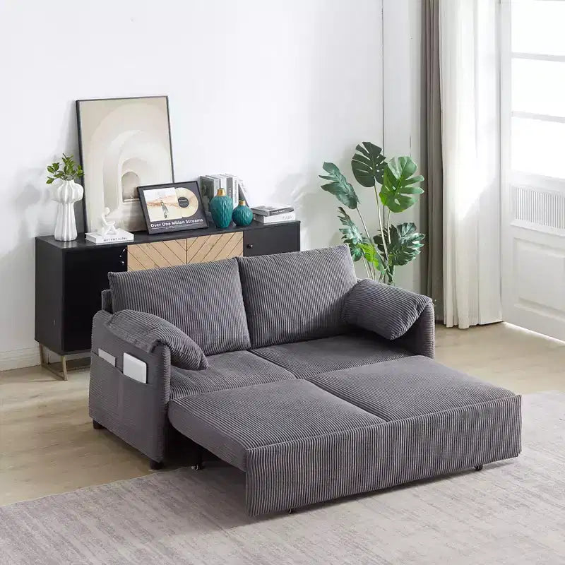 64,5 3-in-1-Schlafsofa aus Cord mit ausziehbarem Bett