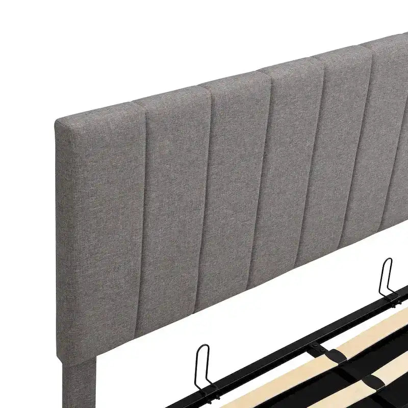 Lit plateforme queen-size rembourré avec système de rangement hydraulique - beige