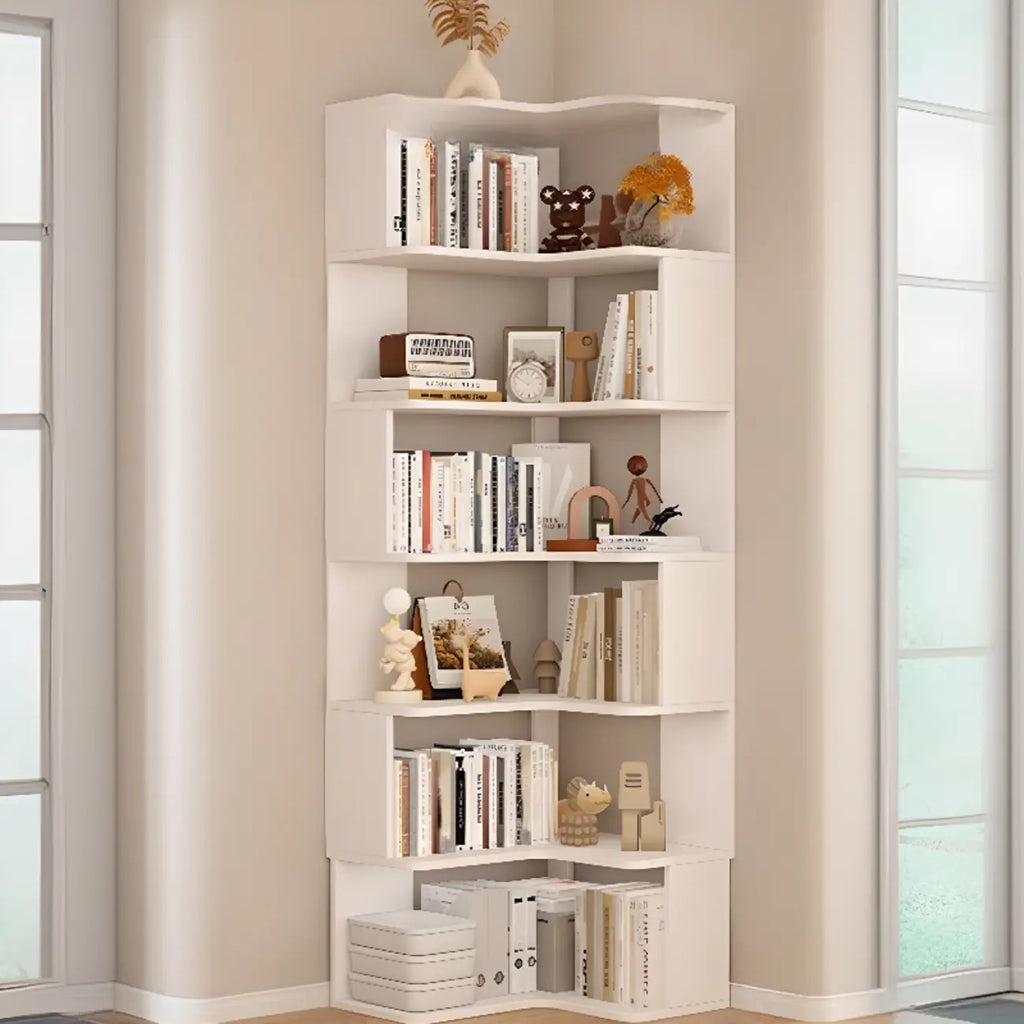 Eckbücherregal aus Holzwerkstoff mit 6 Ablagen