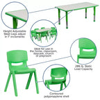 Ensemble table d’activités rectangulaire réglable en hauteur en plastique Emma and Oliver, 23,625 l x 47,25 L, avec 6 chaises