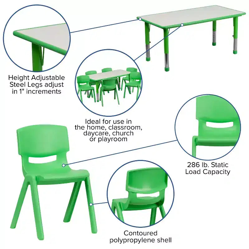 Ensemble table d’activités rectangulaire réglable en hauteur en plastique Emma and Oliver, 23,625 l x 47,25 L, avec 6 chaises