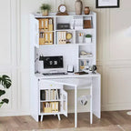 Okak Modern Home Office Wooden Computer Desk with Desktop/Chair & Bookshelf,Teens Student Storage Writing Desk for Study,Office