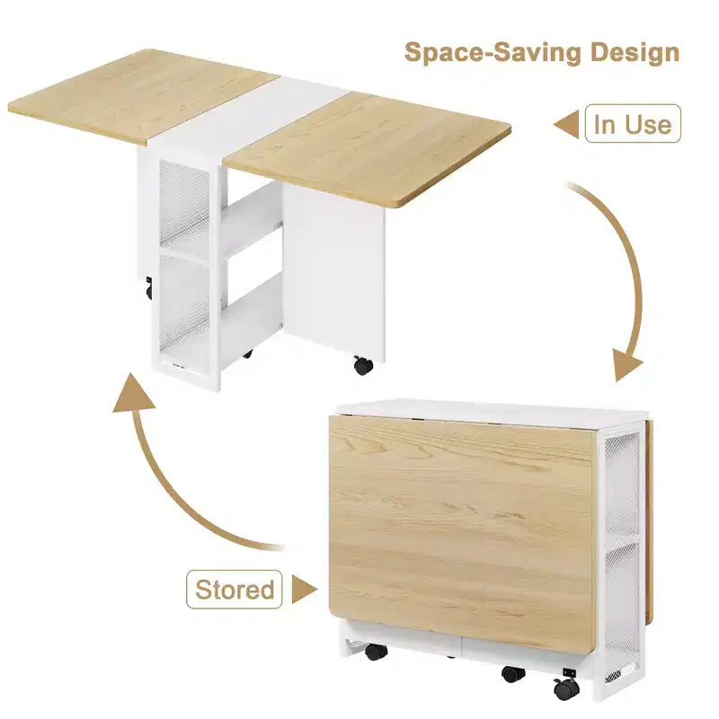 Table à manger pliante pour la cuisine, table à manger peu encombrante, table de cuisine extensible à abattants avec 6 roulettes pour petits espaces