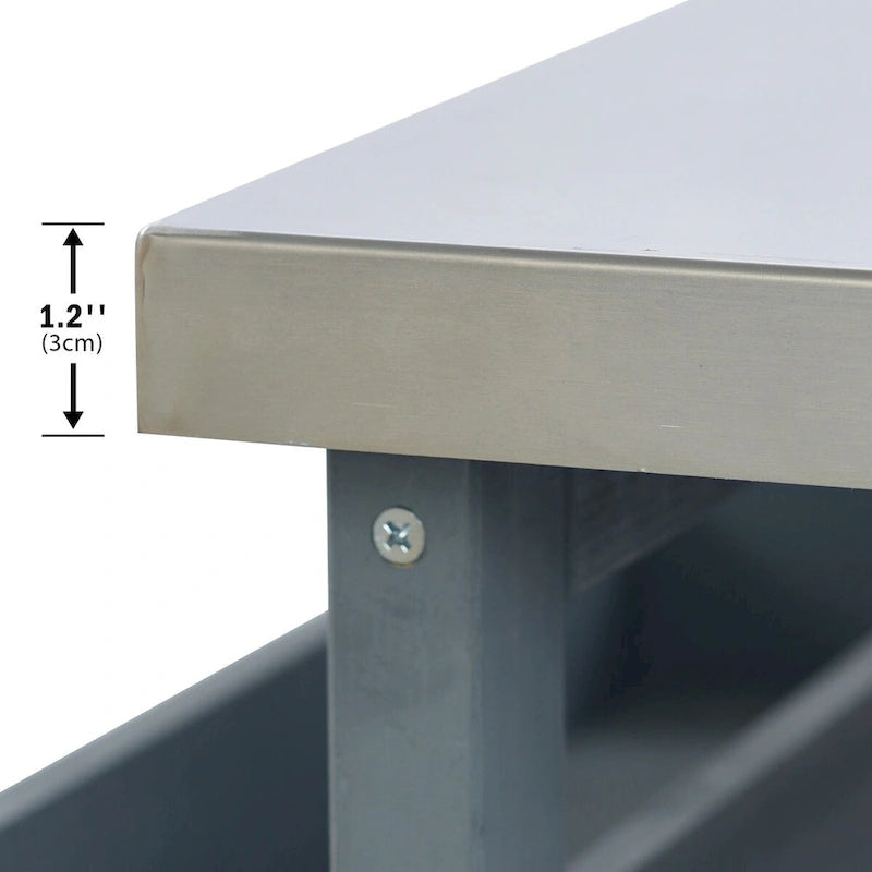 Outdoor-Kücheninsel, rollbarer Barwagen und Aufbewahrungsschrank, Grilltisch aus Massivholz mit Edelstahlplatte, Gewürzregal und Handtuchhalter