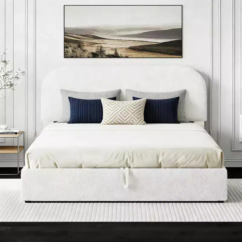 Lit rembourré queen size avec rangement relevable - blanc