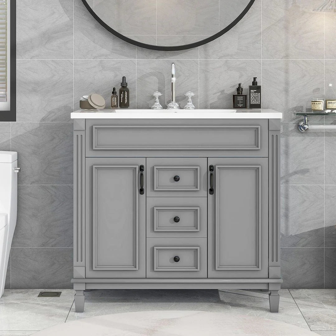 Meuble-lavabo moderne de salle de bains de 36 po avec vasque sur plan, armoire à miroir, 2 portes et 2 tiroirs