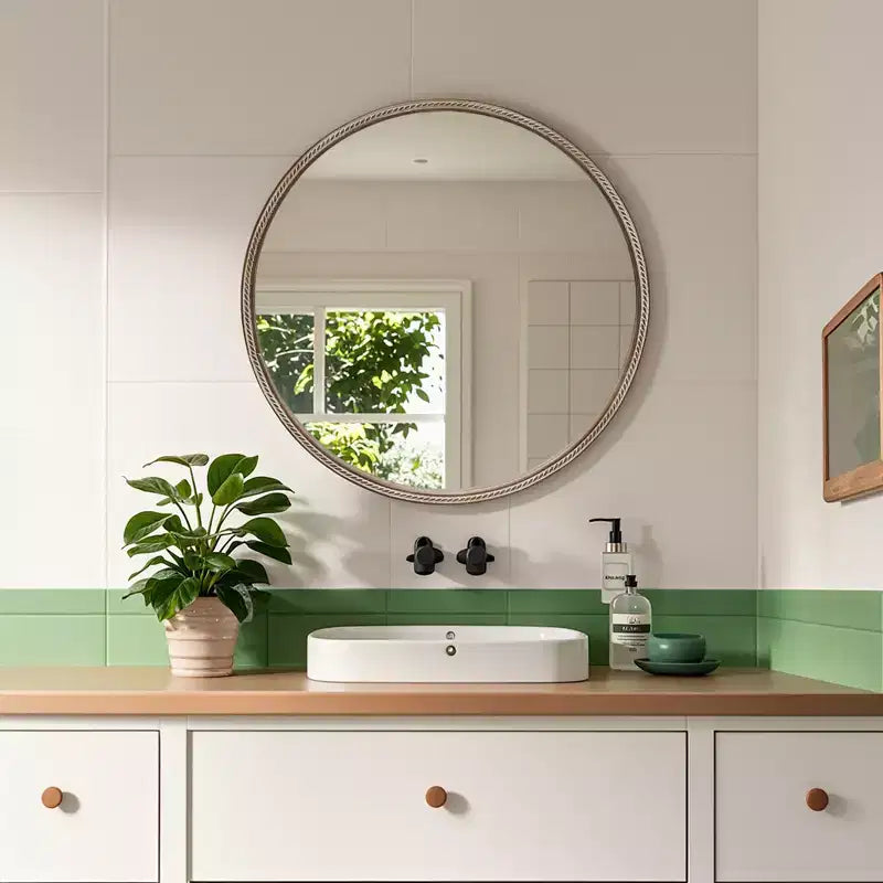 GDFStudio Norvyn 23.6 Round Wall Mirror with Sliding Storage Cabinet