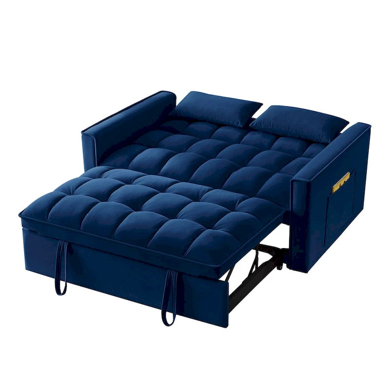 Loveseat-Schlafsofa 4-in-1 mit Armlehnen und Aufbewahrungstaschen, multifunktionales getuftetes Ausziehsofa mit verstellbarer Rückenlehne