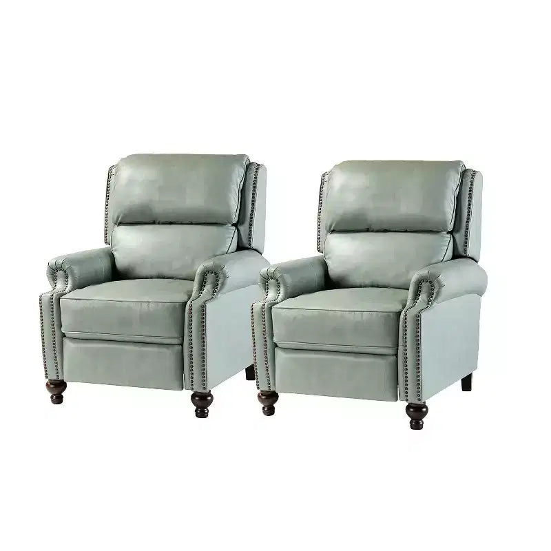 Set of 2 Elisabete Modern Wingback Genuine Leather Recliner with Vintage Nail Head Trim for Living Room and Bedroom| ART OF LIVING DESIGNS