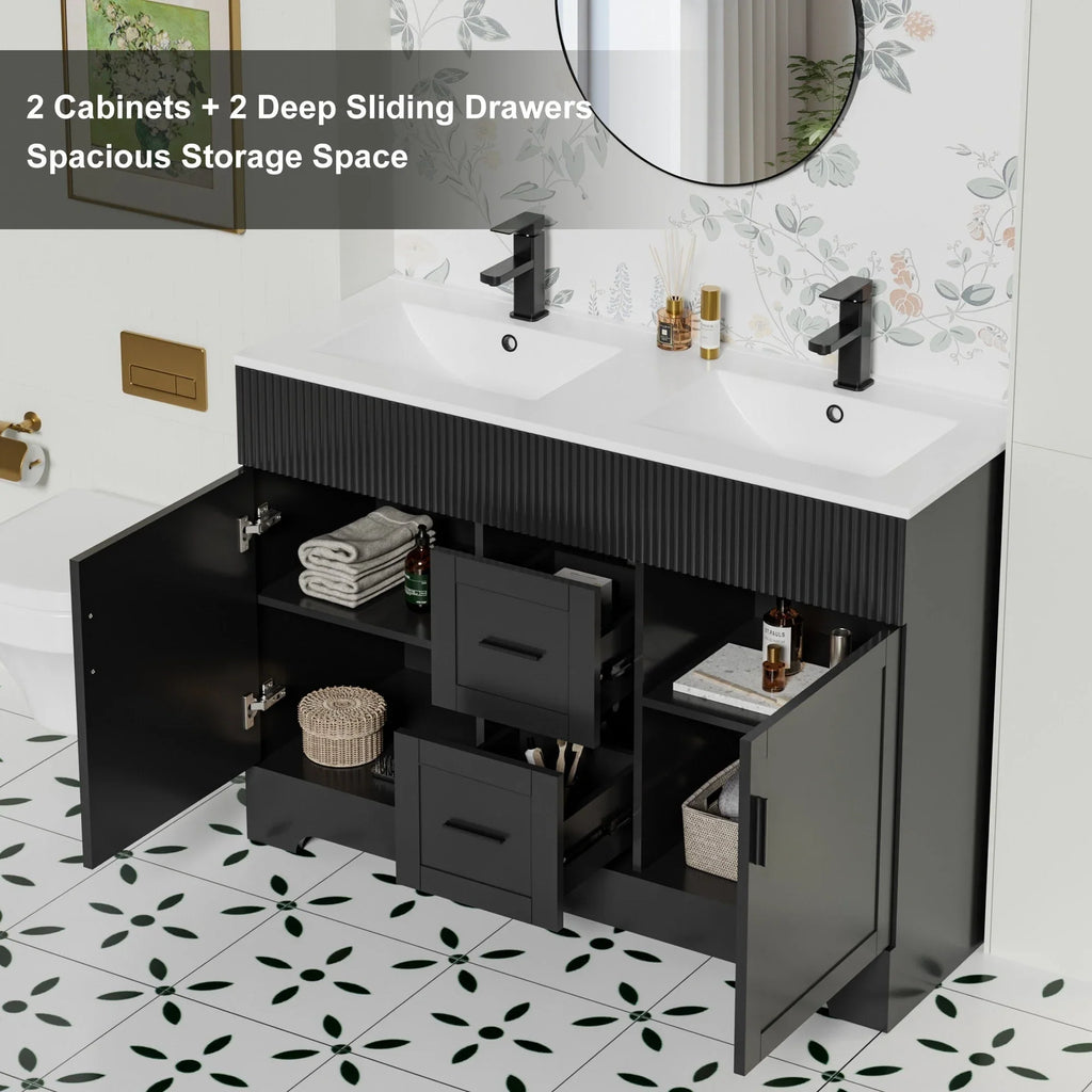 Wavy Line 30/36/48 Bathroom Vanity Set with Sink & Faucet