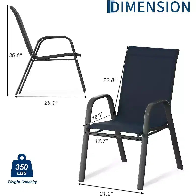 Chaises de patio, ensemble de 4 ou 6 chaises de salle à manger d’extérieur empilables, légères et résistantes à toutes les intempéries, en textilène, avec accoudoirs, pour jardin et terrasse de piscine