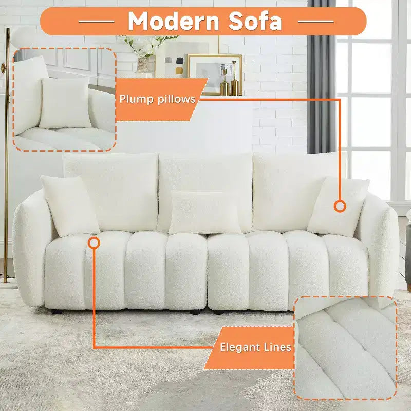 GDFStudio Alanna 79,5 modernes 3-Sitzer-Sofa mit Teddy-Stoffbezug und Kissen