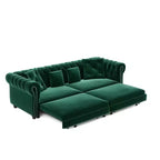 Whisen Samt-Schlafsofa in King-Size mit Ausziehfunktion und 3-in-1-Funktion, wandelbares Schlafsofa mit beweglichem Hocker und Steppdesign