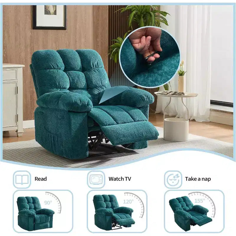 Manueller Relaxsessel, ergonomischer Relaxsessel aus atmungsaktivem Stoff mit Seitentaschen, Einzelsessel, geeignet für Wohnzimmer und Schlafzimmer