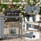 FAMYYT 78.3-Inch Outdoor Kitchen Island with Stainless Steel Countertop, Foldable BBQ Station, and Storage Cabinets, Grey Blue