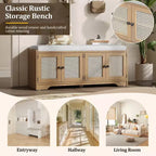 Banc de rangement rustique en bois Whisen, banc à chaussures pour entrée avec coussin amovible et étagères réglables