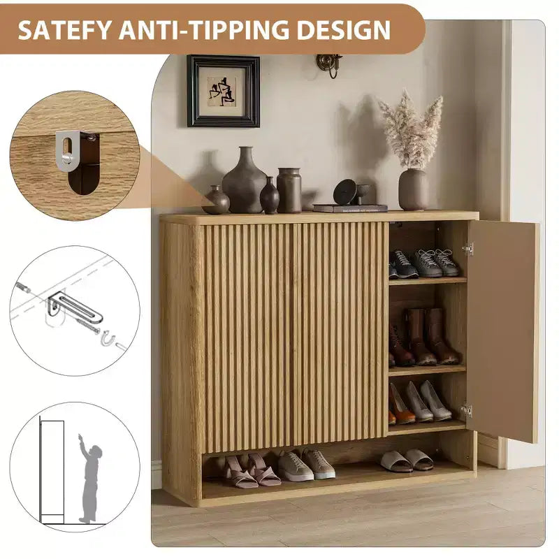 Meuble à chaussures avec porte à cannelures et étagères réglables pour l’entrée ou le salon