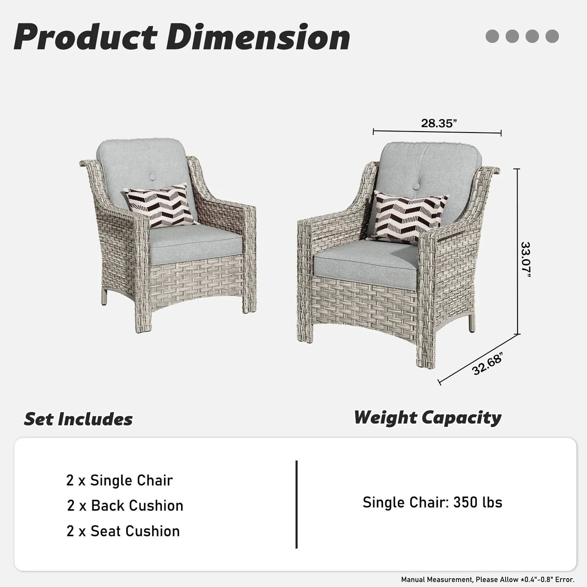 Ensemble de 2 fauteuils de jardin d’extérieur HOOOWOOO en rotin tressé à dossier haut