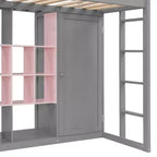 Kinder-Hochbett mit Kleiderschrank und Regalen, Hochbettgestell aus Holz mit Stauraumschrank für Kinder und Jugendliche