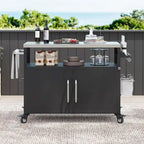 Outdoor-Kücheninsel mit Edelstahl-Tischplatte, Metall-Grillwagen-Tisch mit Stauraumfach – N/A