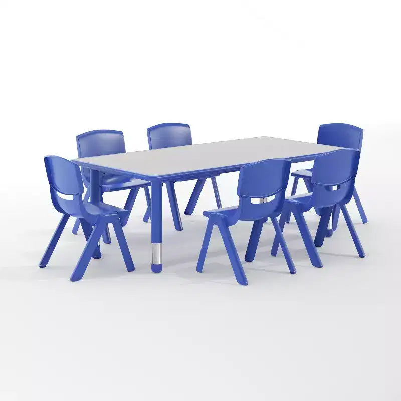 Ensemble table d’activités rectangulaire réglable en hauteur en plastique Emma and Oliver, 23,625 l x 47,25 L, avec 6 chaises