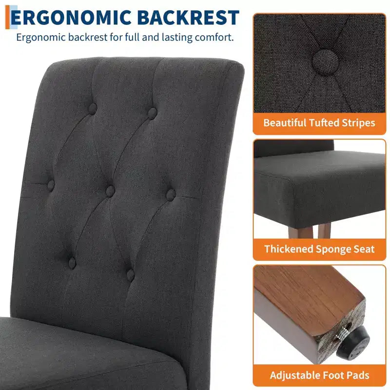 Parsons Button Tufted Dining Chairs Set of 6 / 4 - Upholstered Fabric Kitchen Chairs with Wood Legs & Padded Seats - Living Room Kitchen Furniture