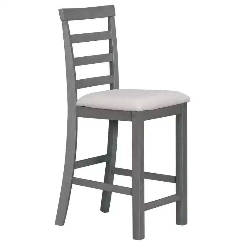 5-delige eethoek in boerderijstijl op barhoogte met stoelen voor 4 personen, rechthoekige houten tafel met opbergplanken en wijnvak