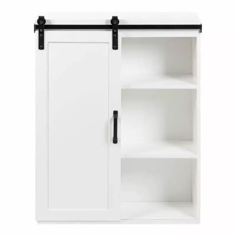 22" x 28" Skylan Decorative Farmhouse Wall Cabinet White - Kate & Laurel All Things Decor: Metal Rolling Door, No Assembly Required