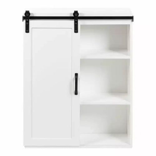 22" x 28" Skylan Decorative Farmhouse Wall Cabinet White - Kate & Laurel All Things Decor: Metal Rolling Door, No Assembly Required